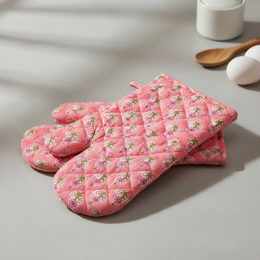 Blush Pink Floral I Printed Padded Oven Mitt
