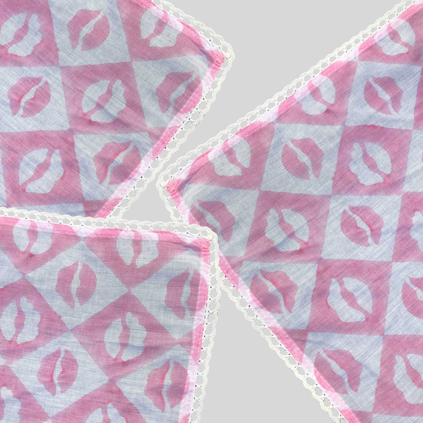 Pink Lips Block Print I Cotton Mulmul Scarf Set of 2