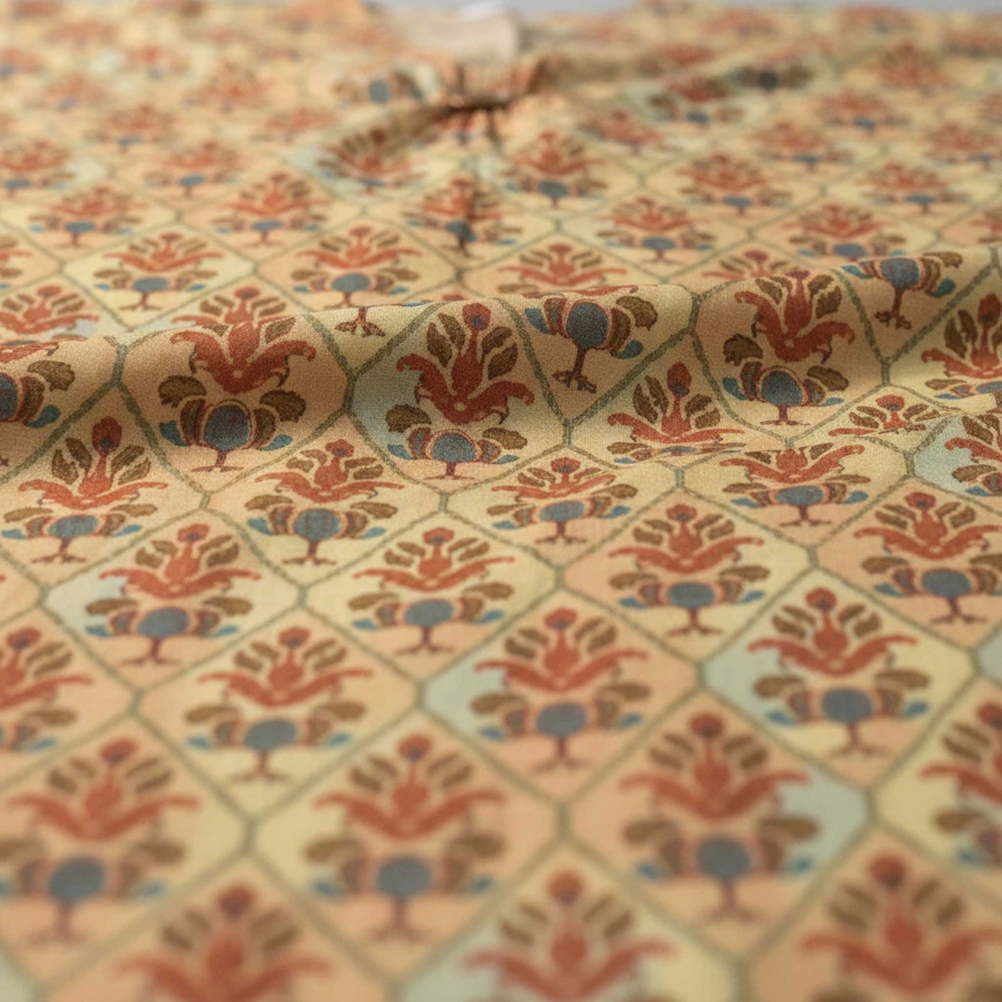 Boho Floral Kaftan Dress | Earthy Tones, 55" Length Cotton Silk