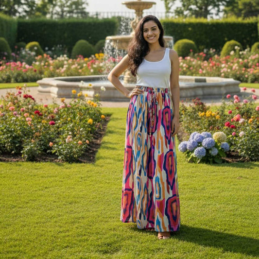 Vibrant Ikat Print Skirt , 41” | Satin Polyester