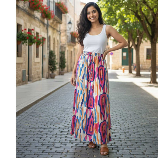 Vibrant Ikat Print Skirt , 41” | Satin Polyester