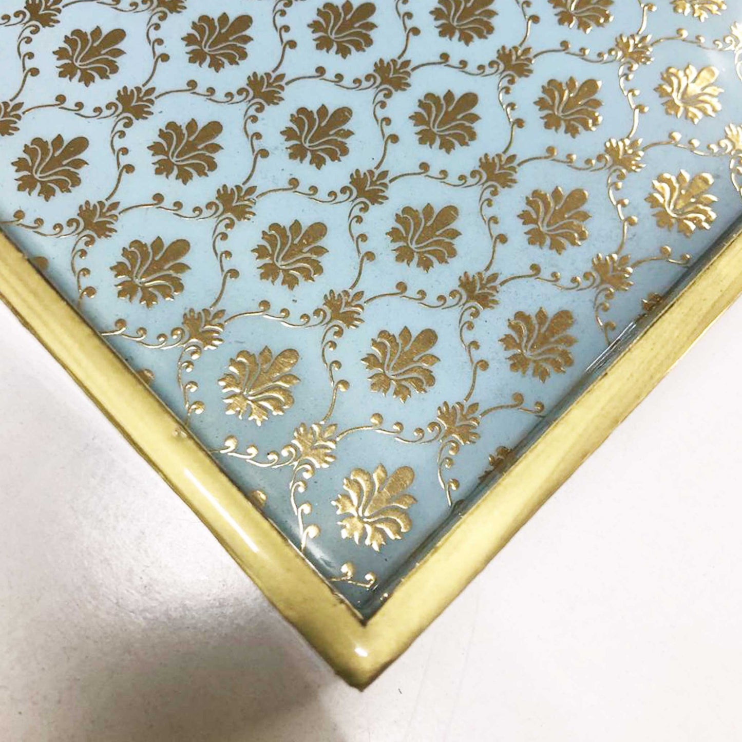 Handcrafted Aqua Blue MDF Tray Set with Coasters set of 4 | Elegant Golden Motif Finish