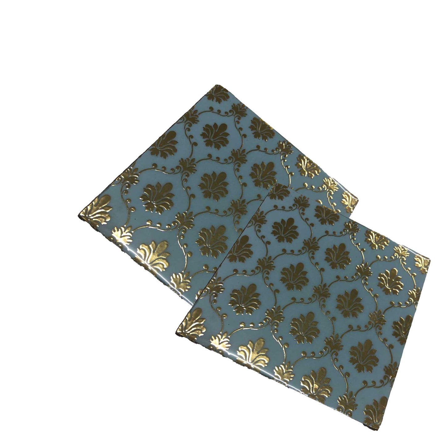 Handcrafted Aqua Blue MDF Tray Set with Coasters set of 4 | Elegant Golden Motif Finish