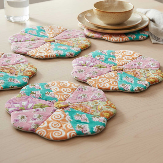 FloraWave I Assorted Floral Patchwork Cotton Voile Coasters set of 3