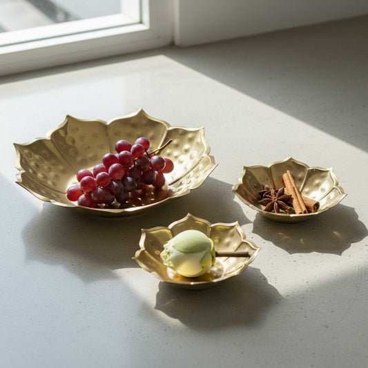 Hammered Golden Lotus Urli Set