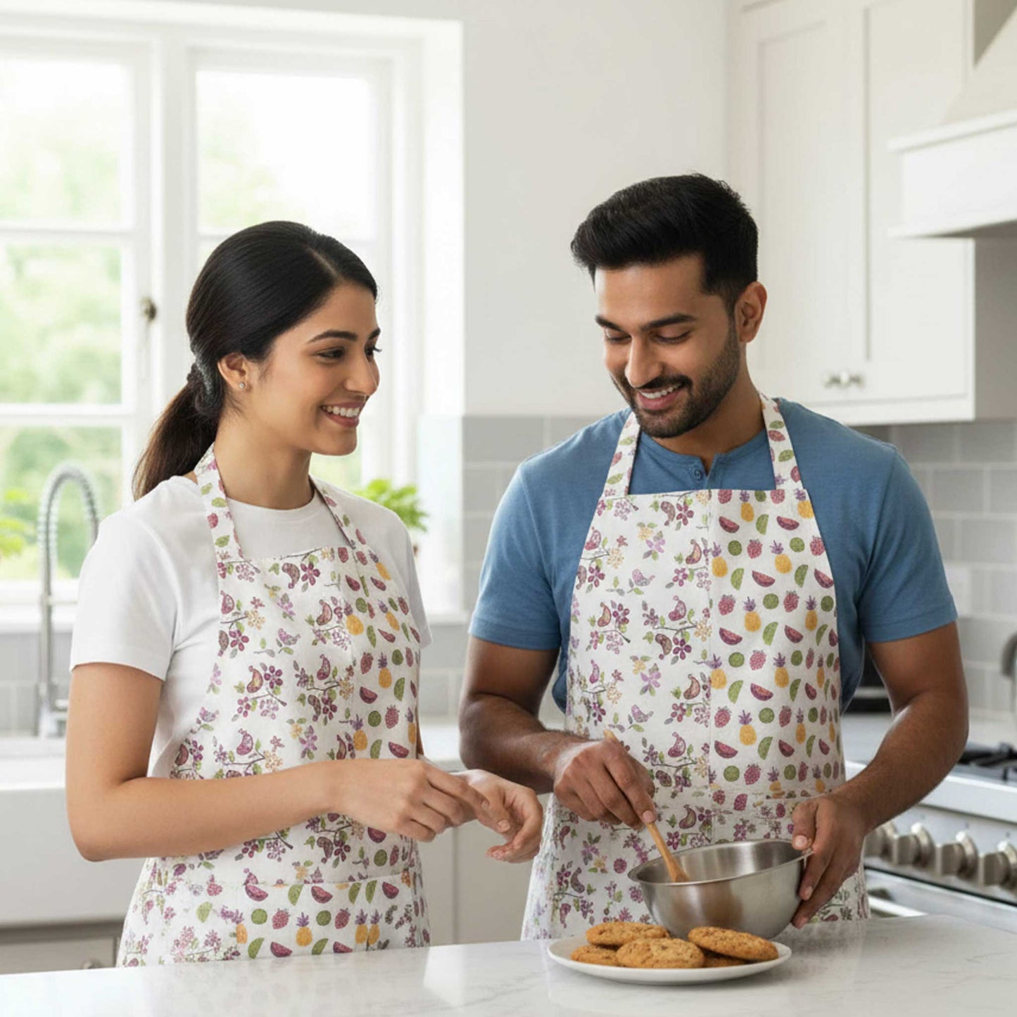 Floral Printed Cotton Apron Set for Cooking set of 2