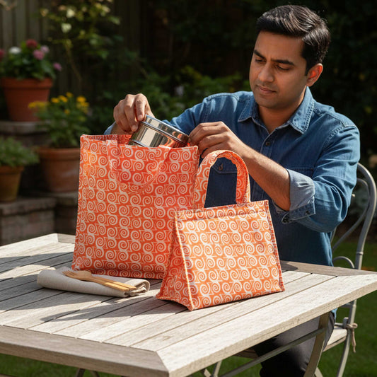 Food Guard I Orange Spiral Insulated Lunch Bag Hot & Cold Food / Pack of 2