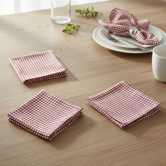 Red Gingham Cotton Table Napkin Set