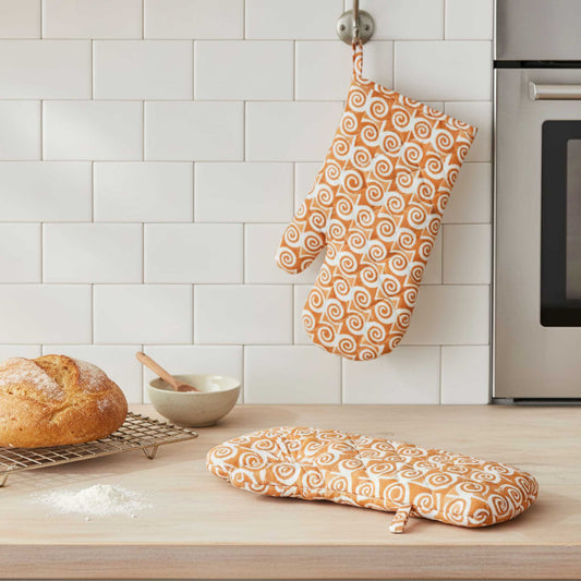 Rust Orange Spiral I Printed Padded Oven Mitt