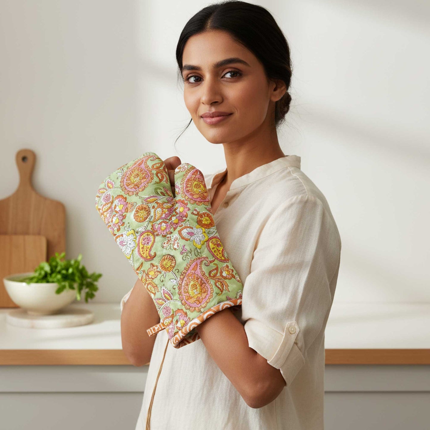 Sage Green Paisley I Printed Padded Oven Mitt