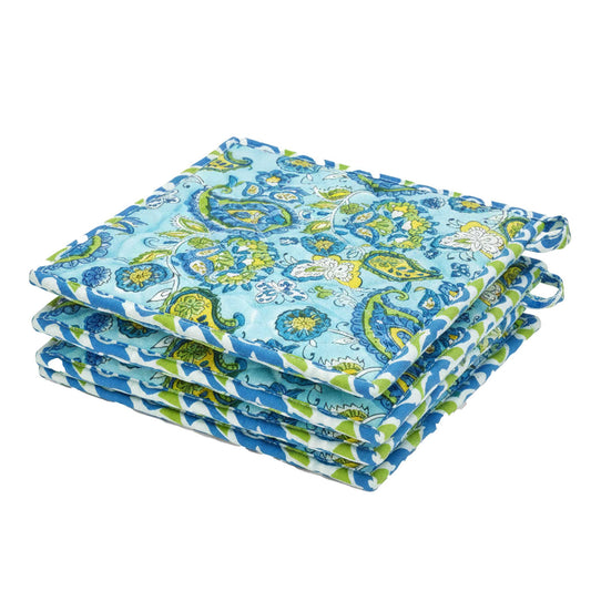 Blue Paisley I Printed Quilted Pot Holder Set / 2 pack