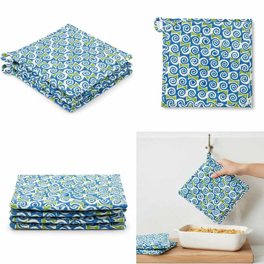 Blue Swirl I Printed Quilted Pot Holder Set / 2 pack