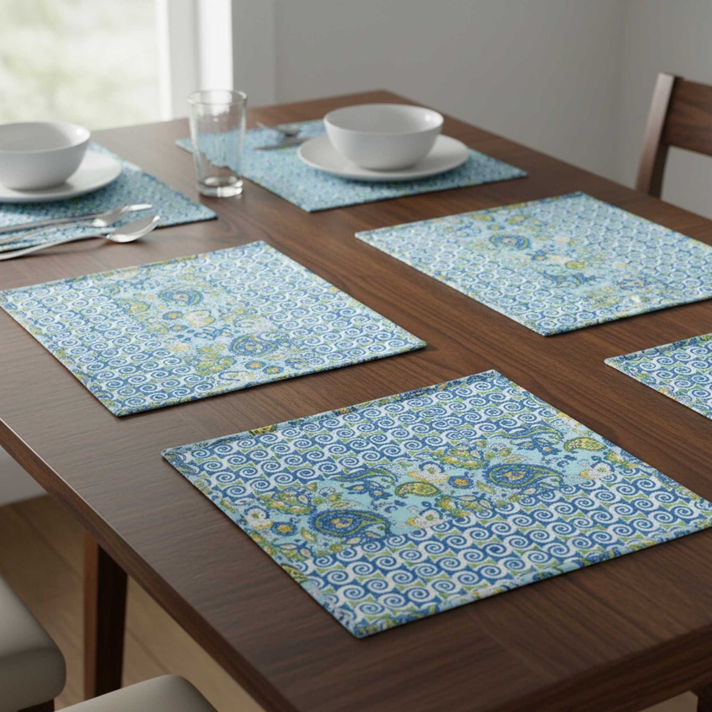 Blue spiral Cotton Reversible Dining Placemats Set of 4