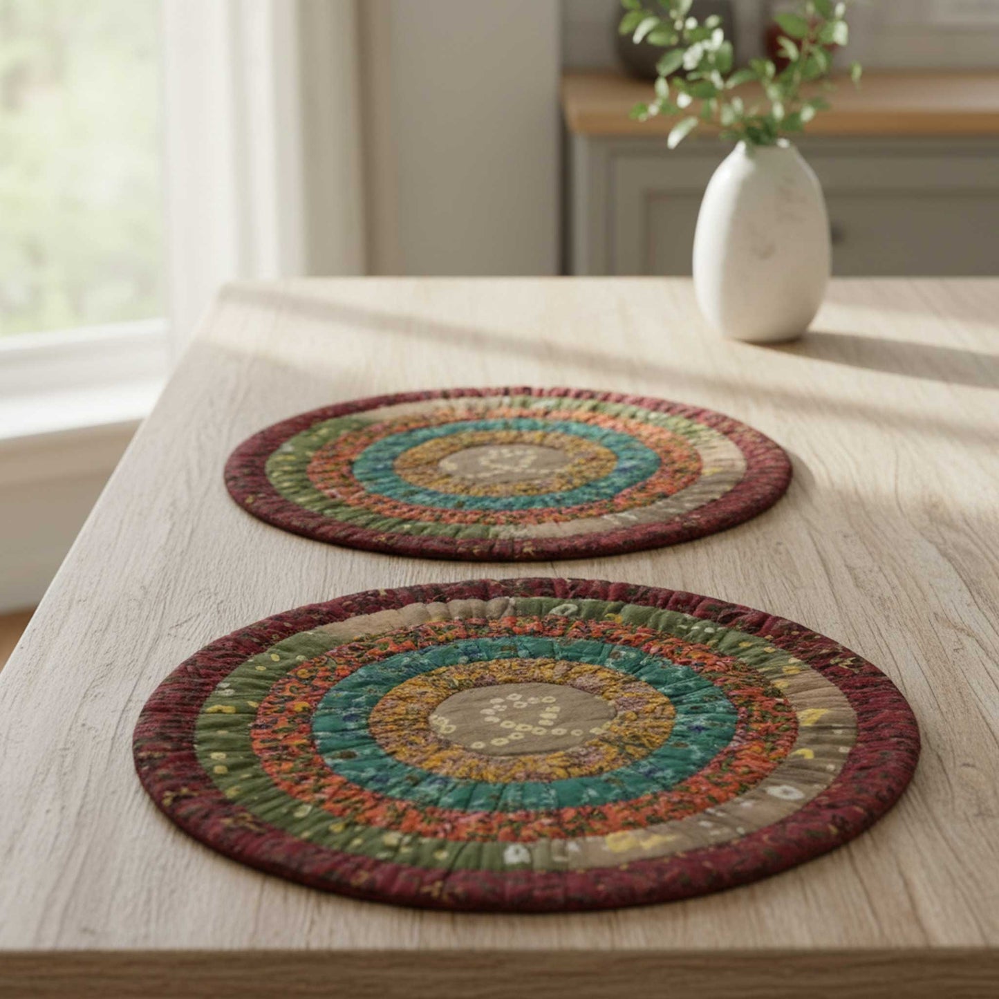 Aira I Eco-Friendly Silk Scrap Round Placemats / Pack of 2