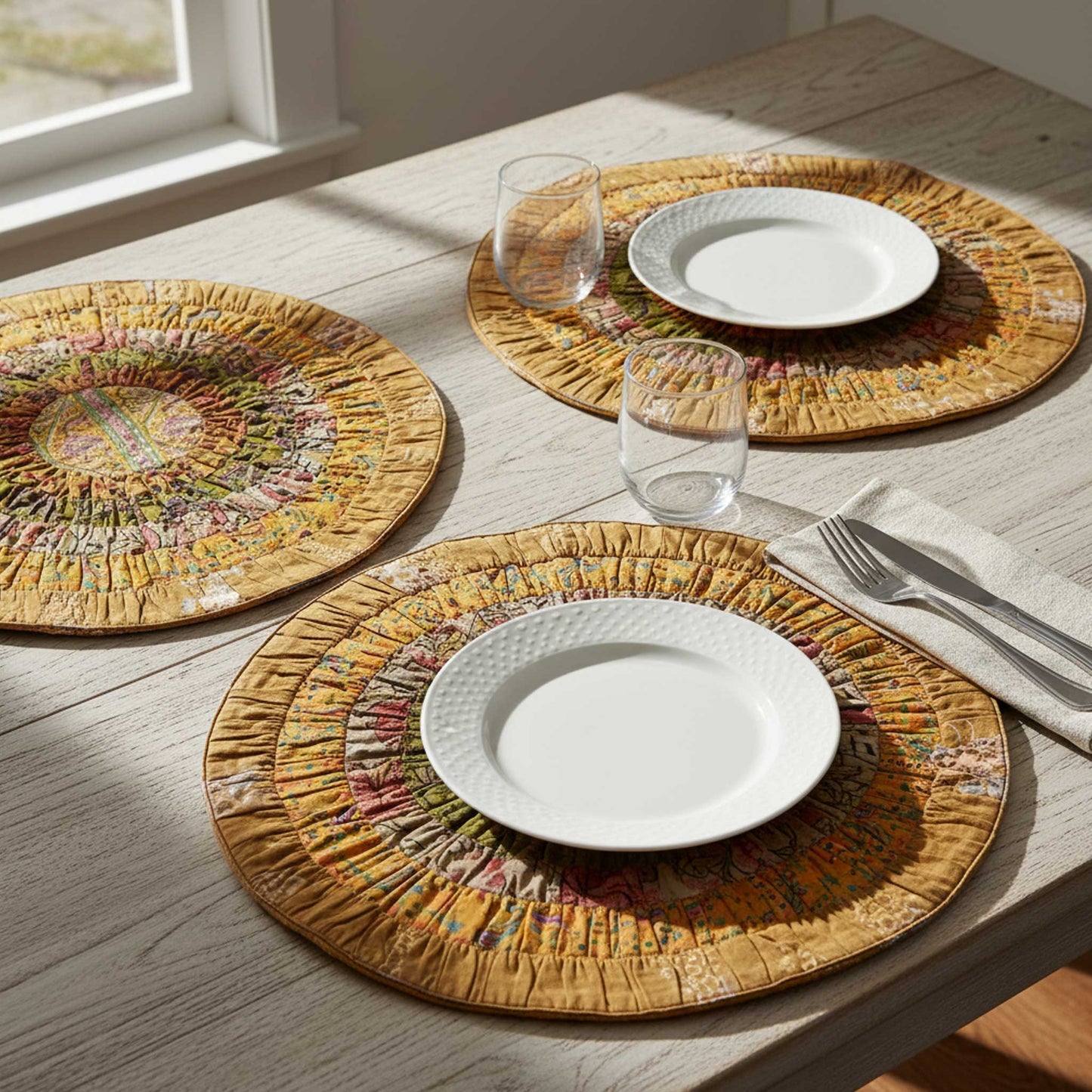 Tara I Eco-Friendly Silk Scrap Round Placemats / Pack of 2