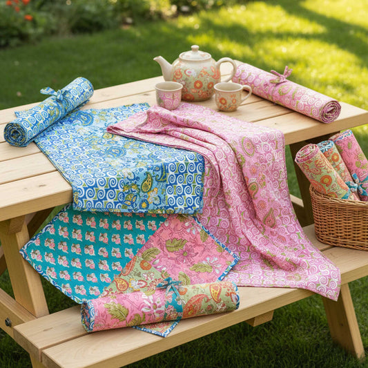 Assorted Design I Reversible Hand Block Print Cotton Placemats Set ( 12 pcs )