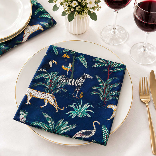 Savanah Jungle Print Cotton Napkin Set of 6 -Blue