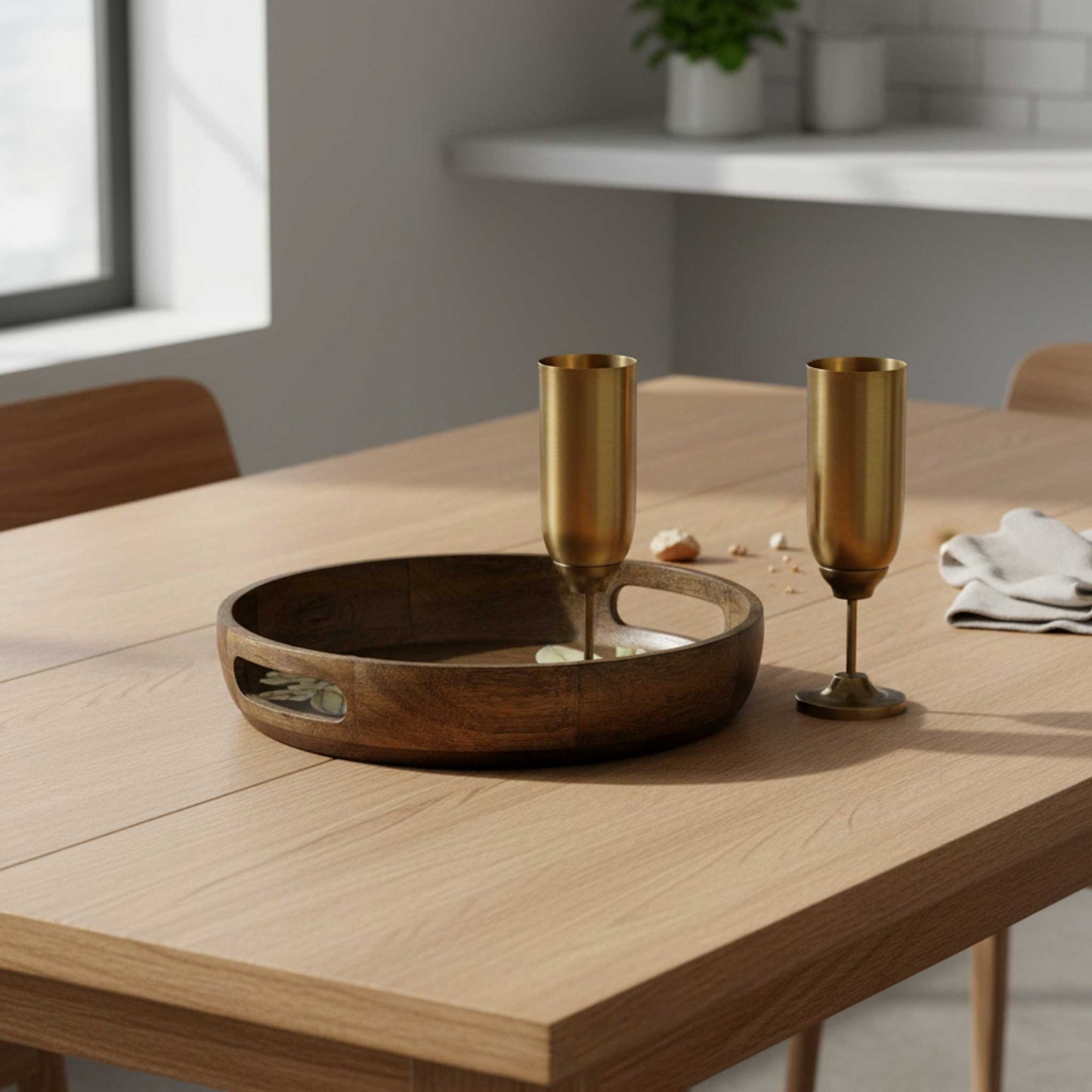 ShastraXellementry Frangipani Circular Wooden Tray