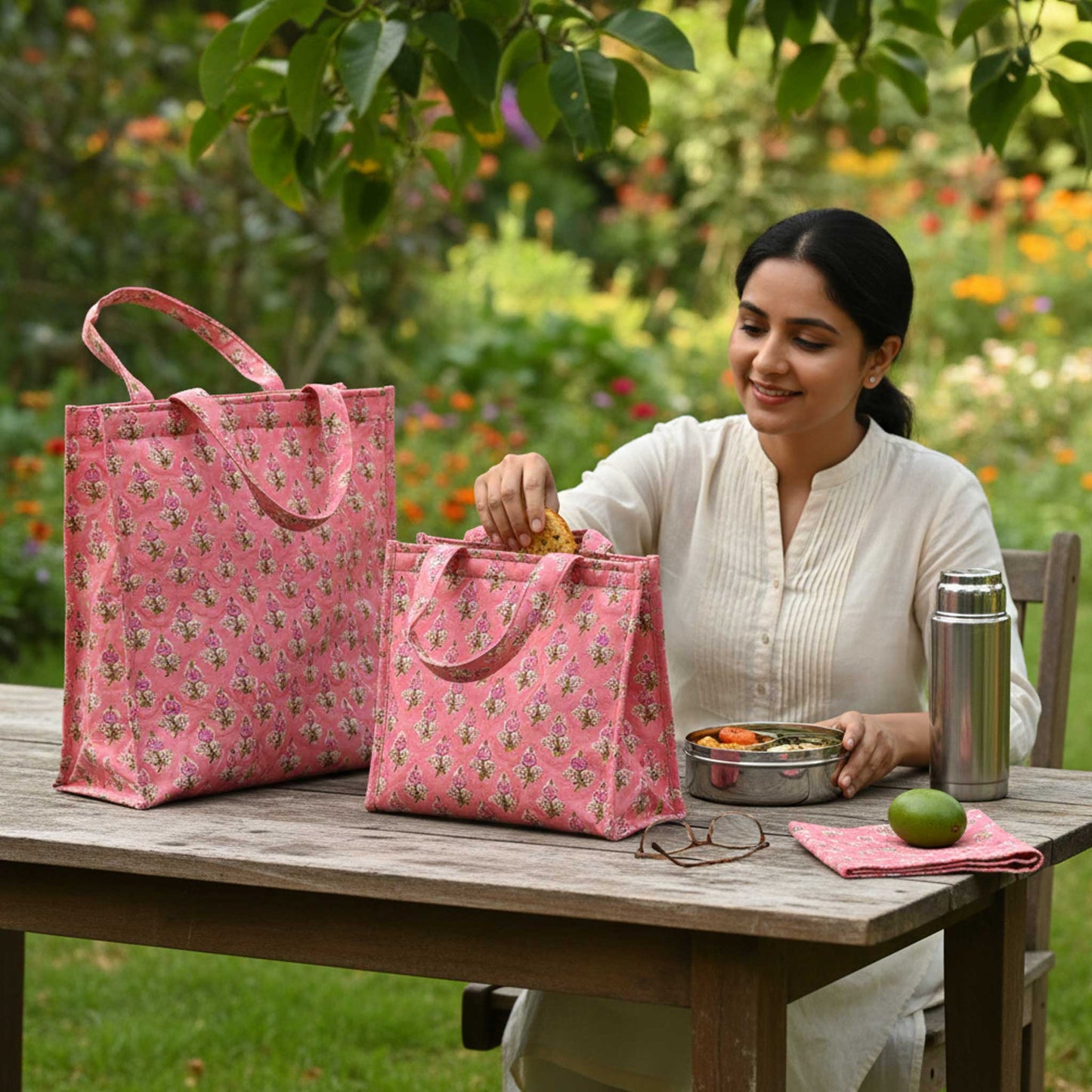 Tempo Core I Pink Floral Insulated Lunch Bag Hot & Cold Food / Pack of 2