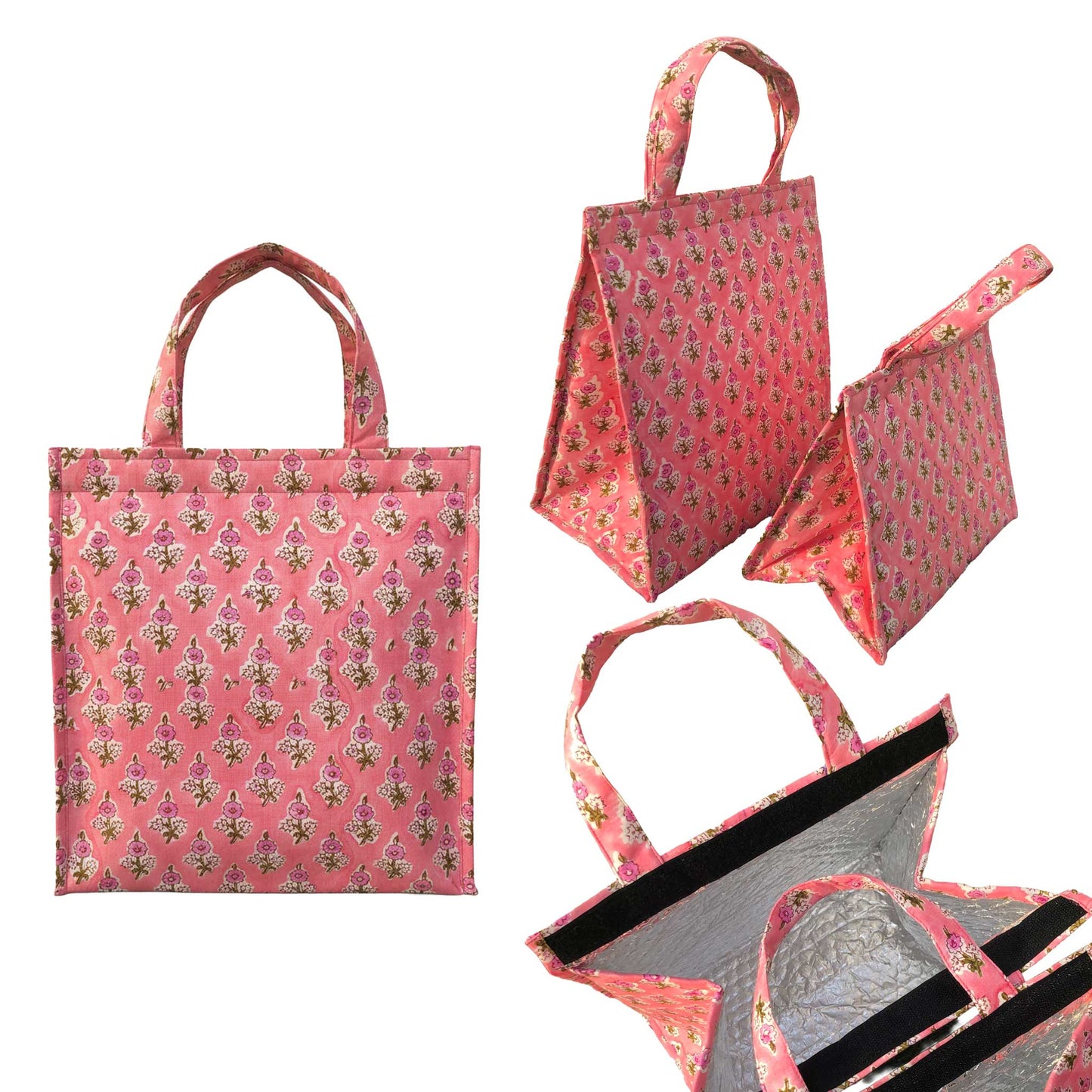 Tempo Core I Pink Floral Insulated Lunch Bag Hot & Cold Food / Pack of 2