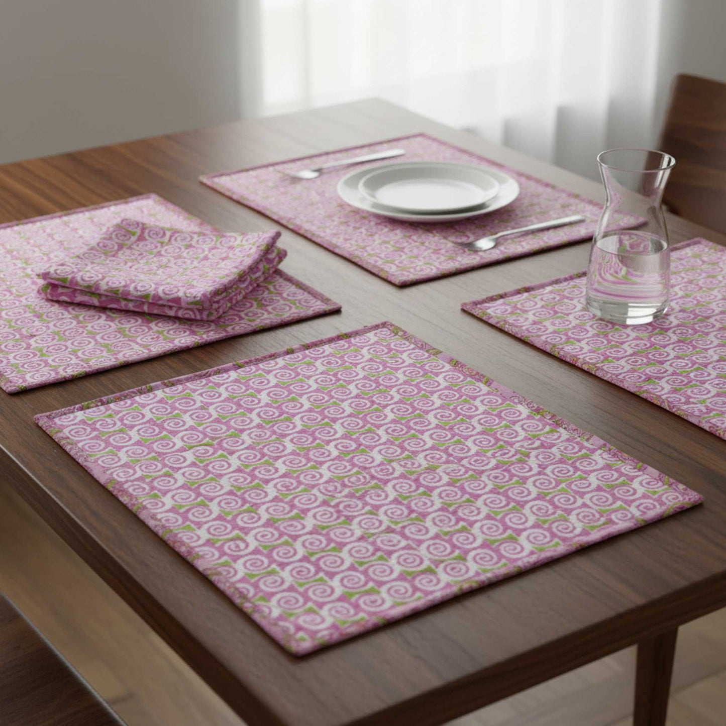 Pink spiral Cotton Reversible Dining Placemats Set of 4