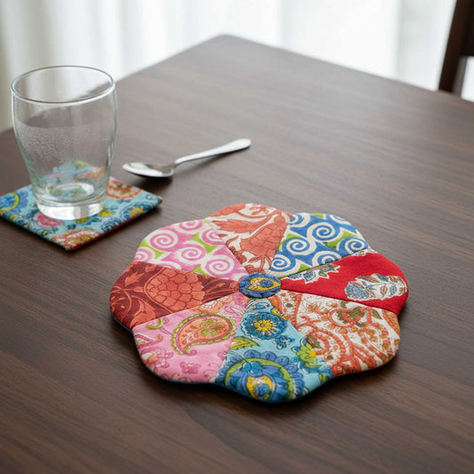 Ethnic I Assorted Floral Patchwork Cotton Voile Coasters set of 3