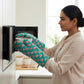 Green-Pink FloraI I Printed Padded Oven Mitt