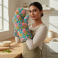 Turquoise-Pink FloraI I Printed Padded Oven Mitt