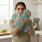 Turquoise-Pink FloraI I Printed Padded Oven Mitt