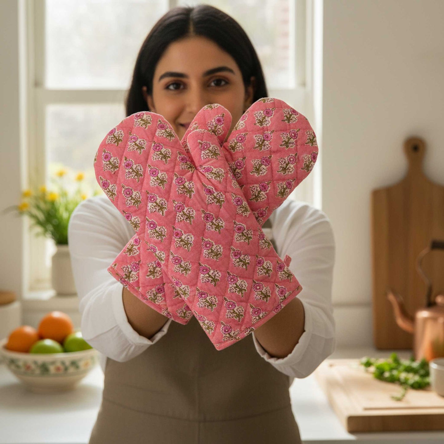Blush Pink Floral I Printed Padded Oven Mitt