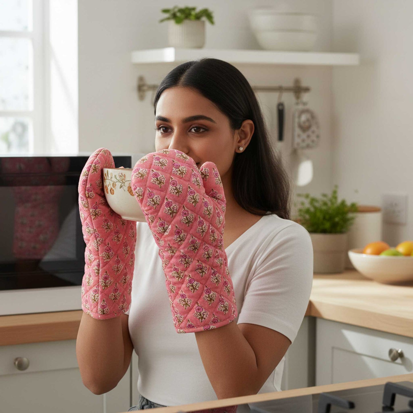 Blush Pink Floral I Printed Padded Oven Mitt