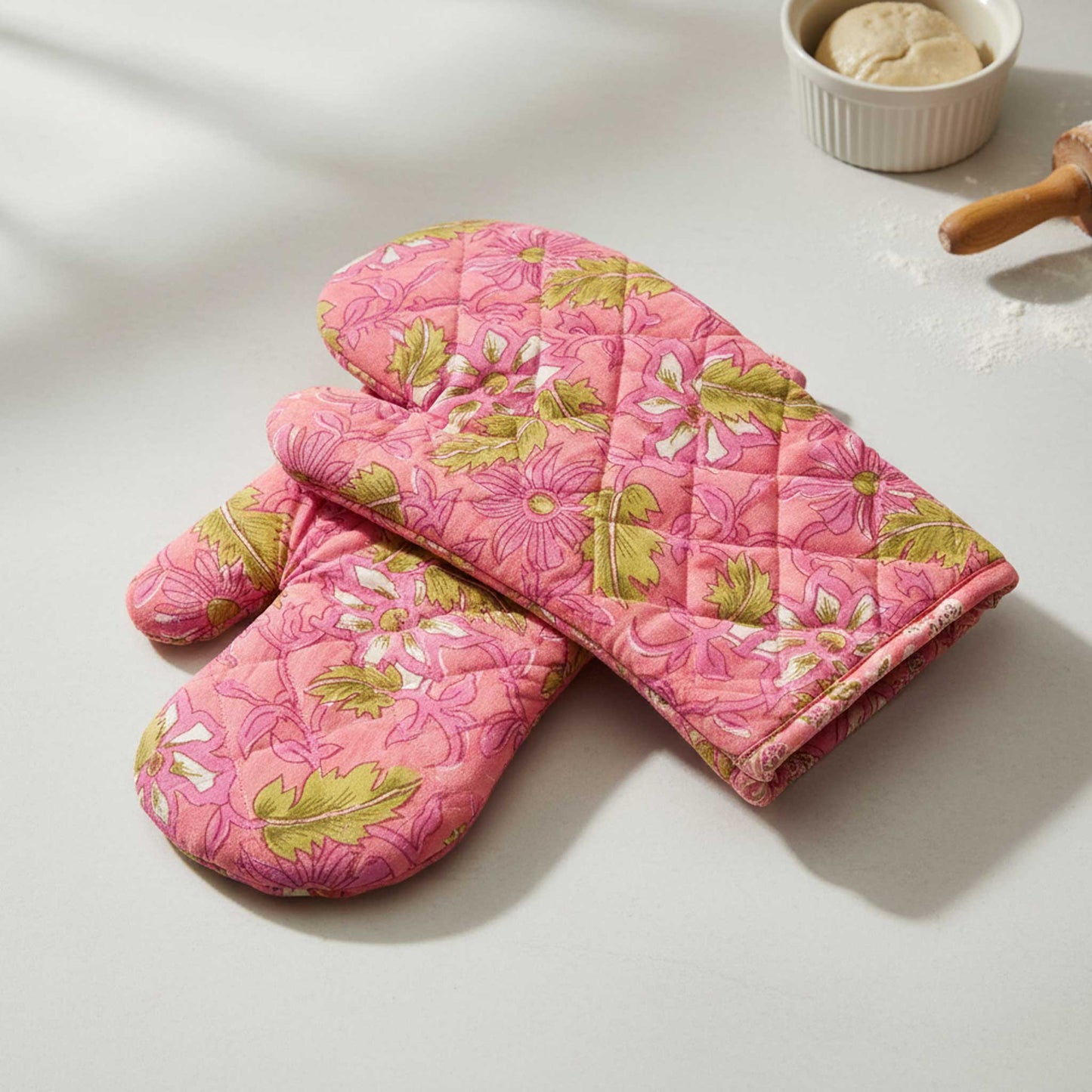 Rose Pink Floral I Printed Padded Oven Mitt