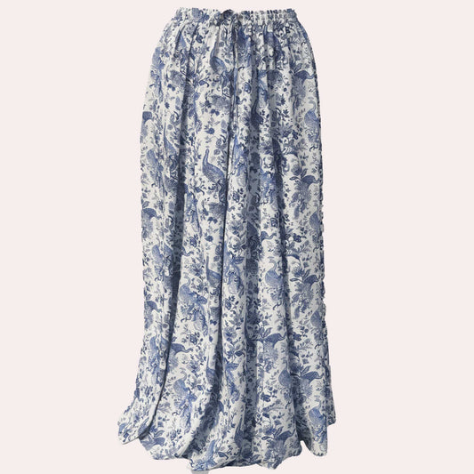 Neelam I Blue Floral Bird Skirt