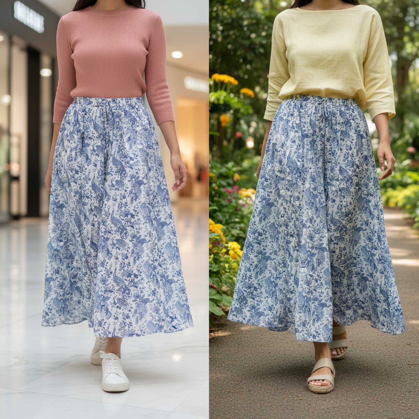 Neelam I Blue Floral Bird Skirt
