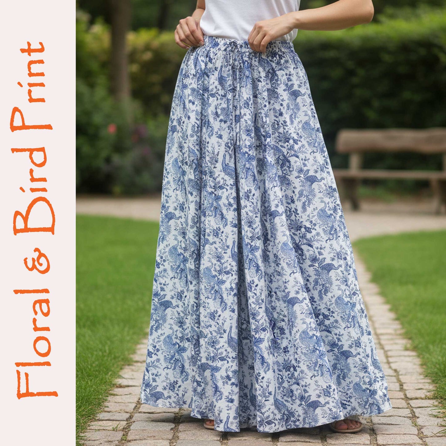 Neelam I Blue Floral Bird Skirt