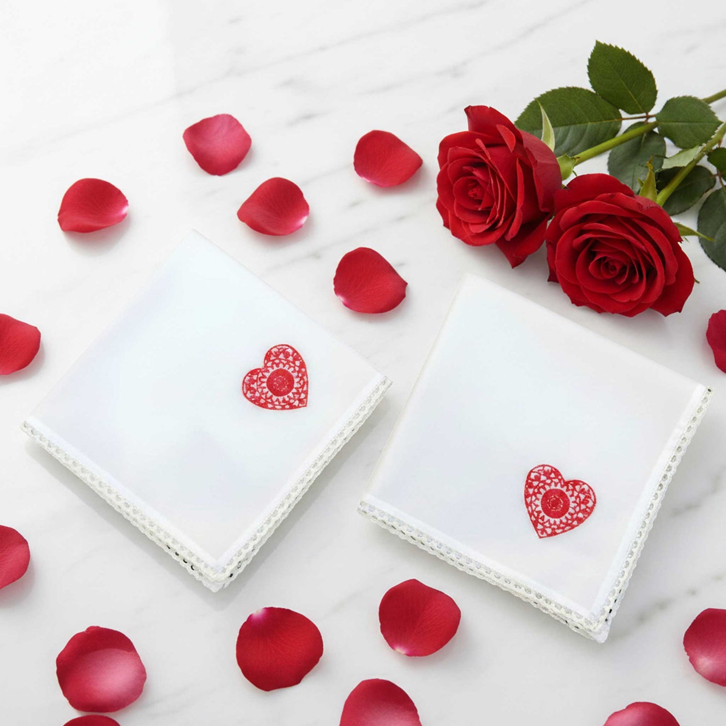 Cotton Mulmul Lip Block Print & Heart Handkerchief I Set (4 Pcs)