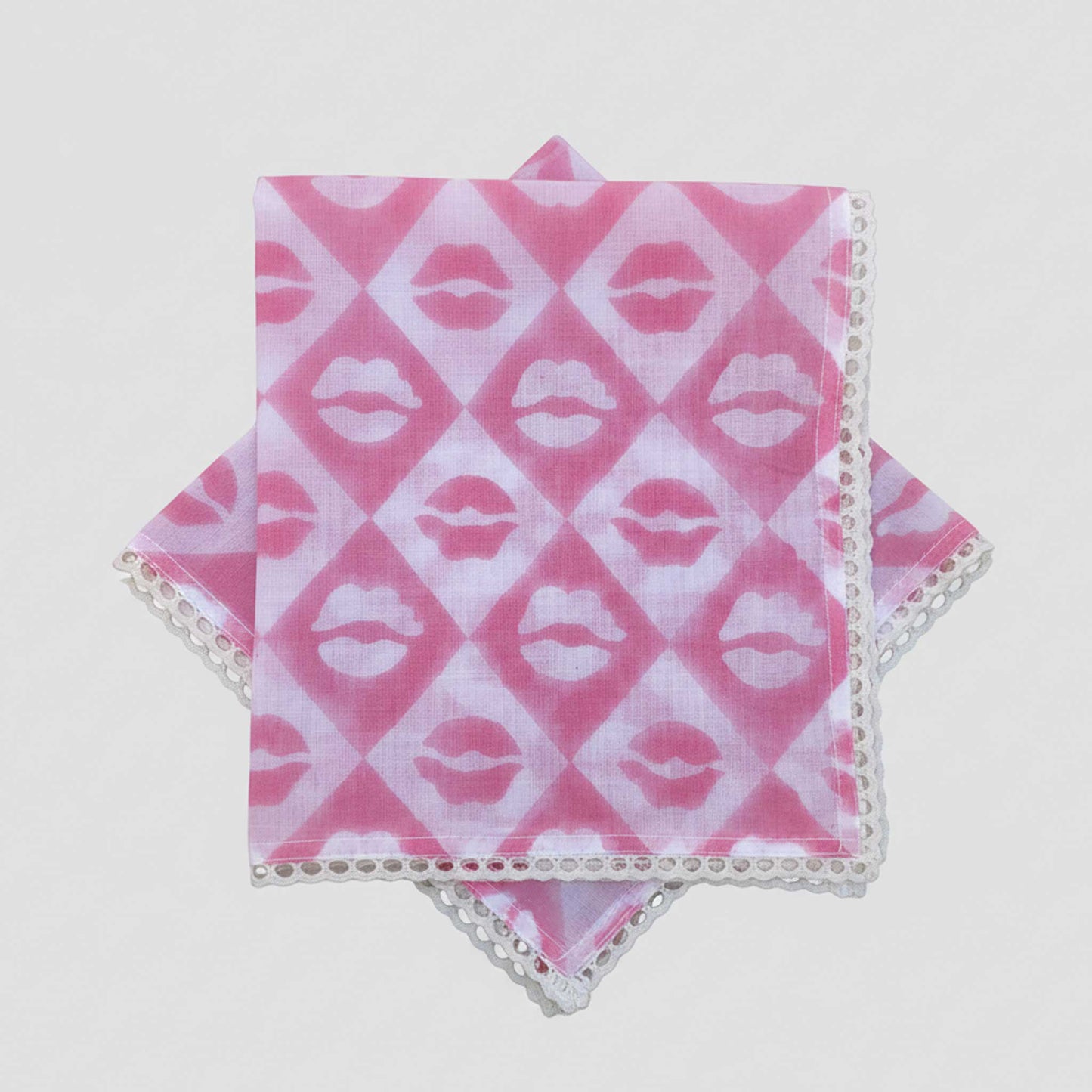 Cotton Mulmul Lip Block Print & Heart Handkerchief I Set (4 Pcs)