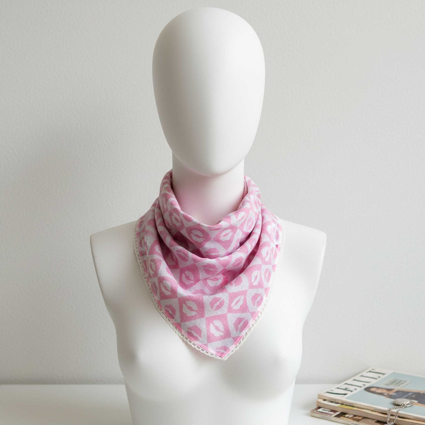 Pink Lips Block Print I Cotton Mulmul Scarf Set of 2