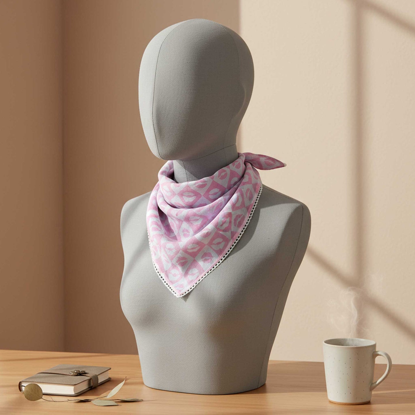 Pink Lips Block Print I Cotton Mulmul Scarf Set of 2
