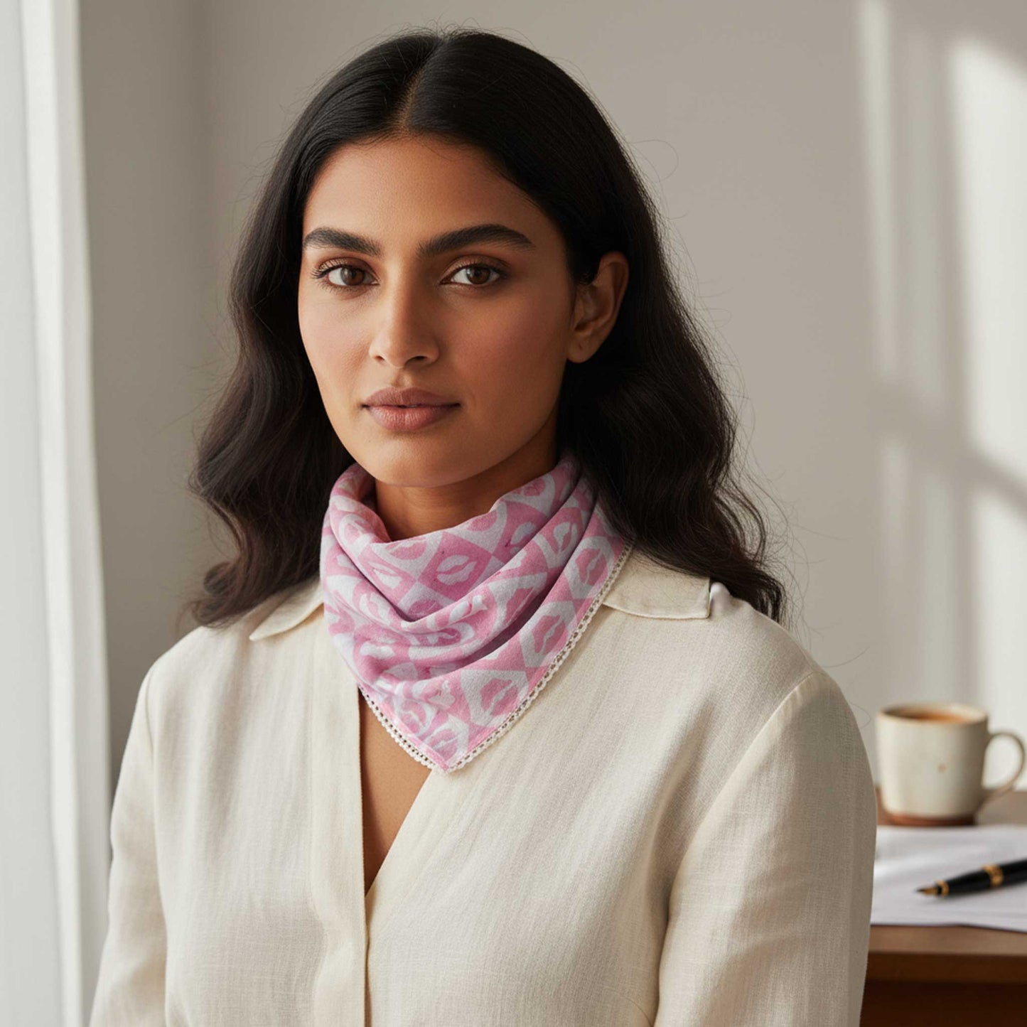 Pink Lips Block Print I Cotton Mulmul Scarf Set of 2