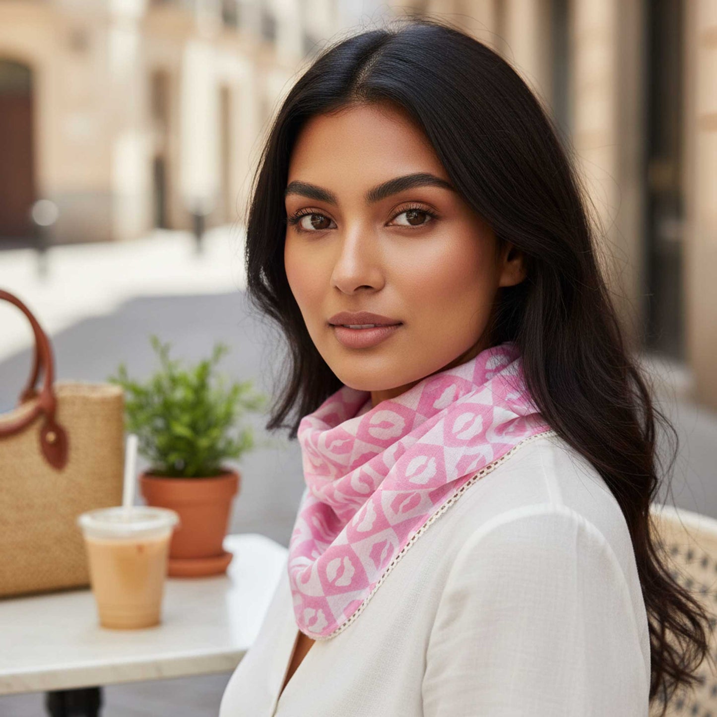 Pink Lips Block Print I Cotton Mulmul Scarf Set of 2