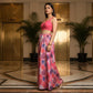 Elegant Floral Satin  Skirt, Rose & Plum  41” | Satin Polyester