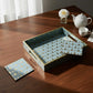 Handcrafted Aqua Blue MDF Tray Set with Coasters set of 4 | Elegant Golden Motif Finish