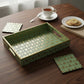 Handcrafted Aqua Green MDF Tray Set with Coasters set of 4 | Elegant Golden Motif Finish