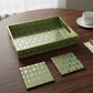 Handcrafted Aqua Green MDF Tray Set with Coasters set of 4 | Elegant Golden Motif Finish