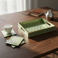 Handcrafted Aqua Green MDF Tray Set with Coasters set of 4 | Elegant Golden Motif Finish