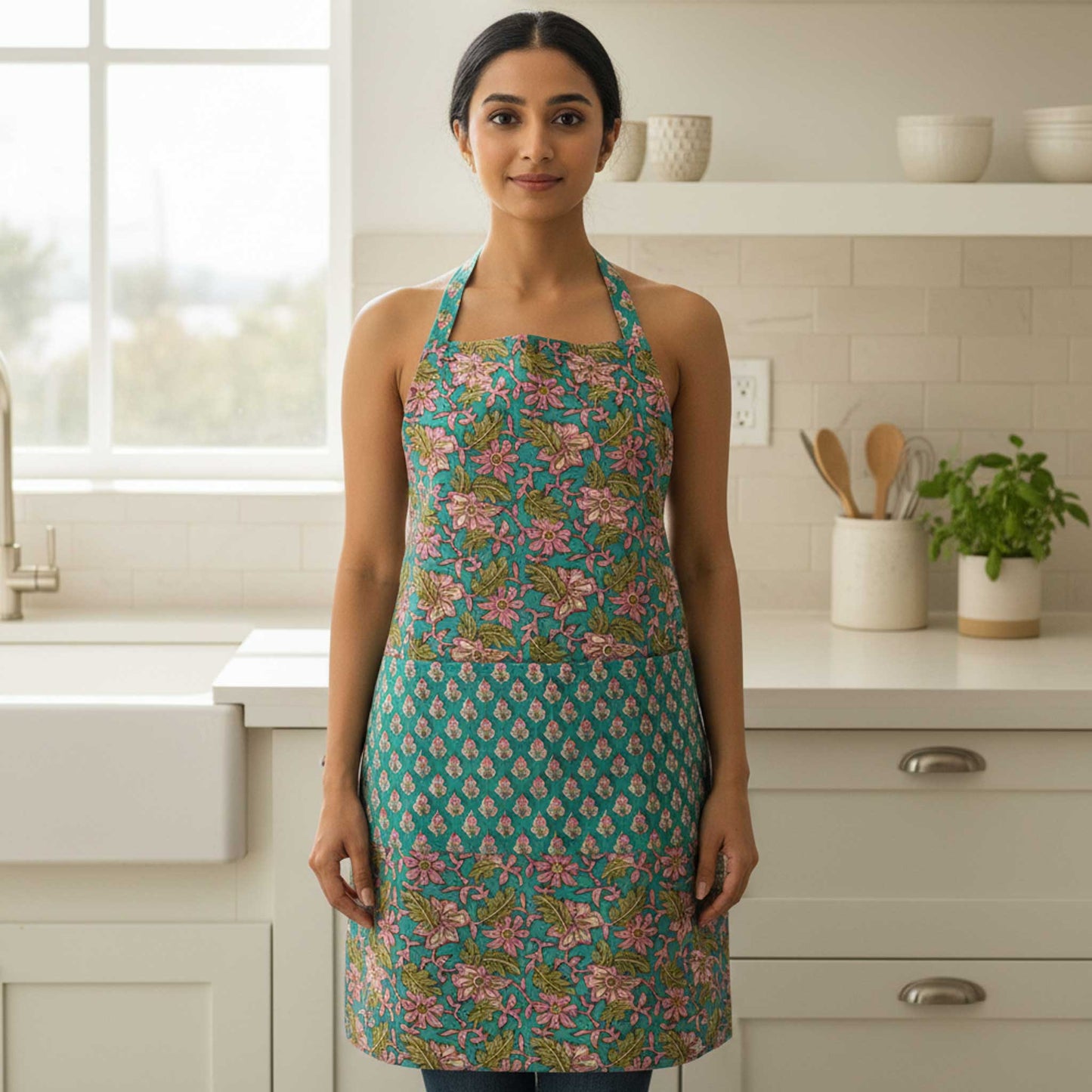 Rivya I Reversible Floral Hand Block Print Cotton Apron