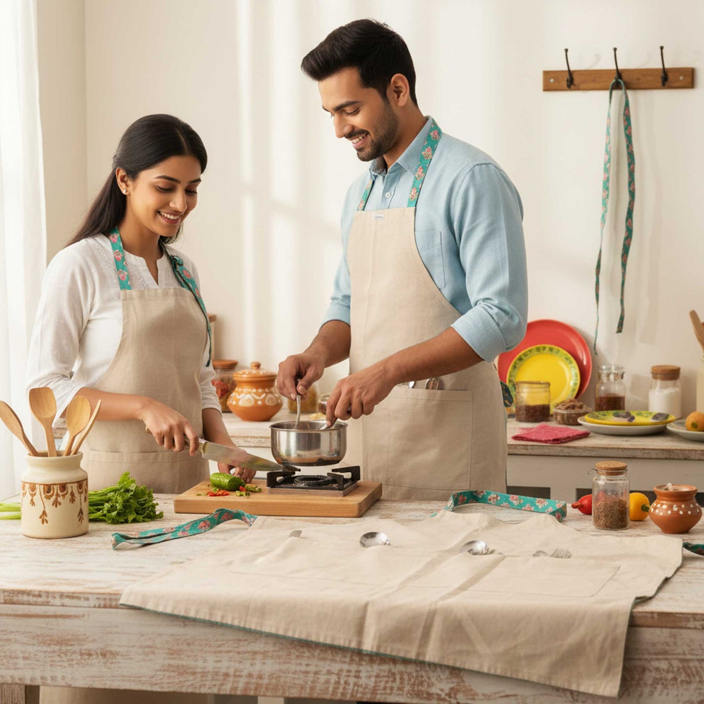 Rivya I Reversible Floral Hand Block Print Cotton Apron