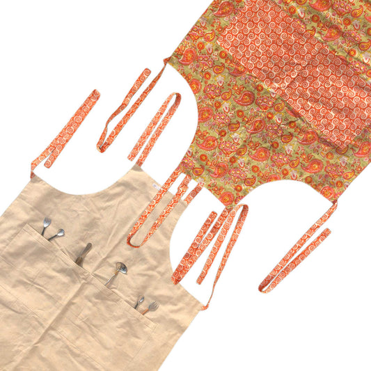 Anokhi I Reversible Floral Hand Block Print Cotton Apron