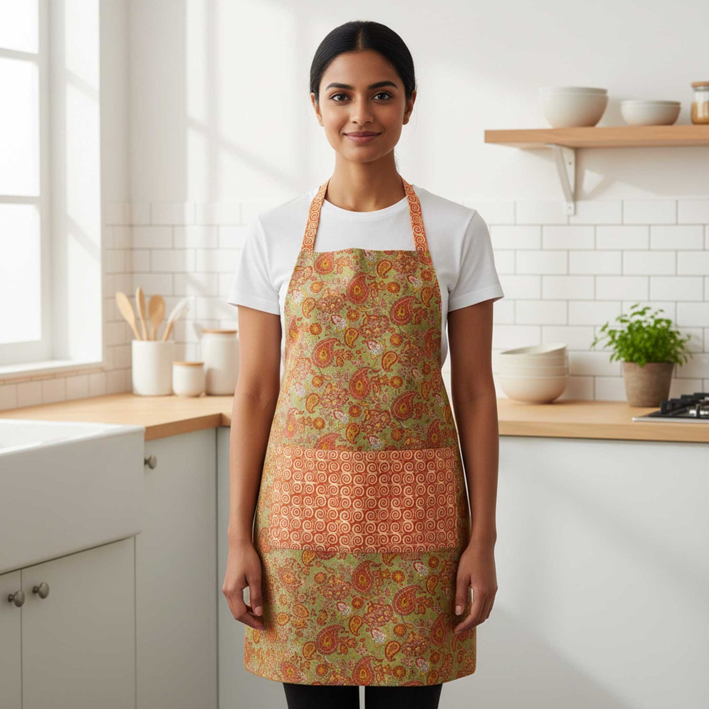 Anokhi I Reversible Floral Hand Block Print Cotton Apron